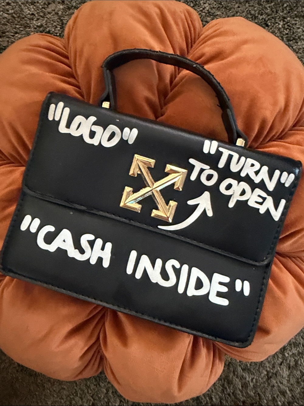 Off-White Black faux Leather Top-Handle Bag with White Graffiti “logo”